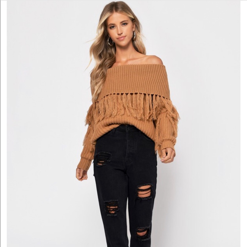 ๐HP๐ Camel Fringe Sweater - Picture 4 of 6
